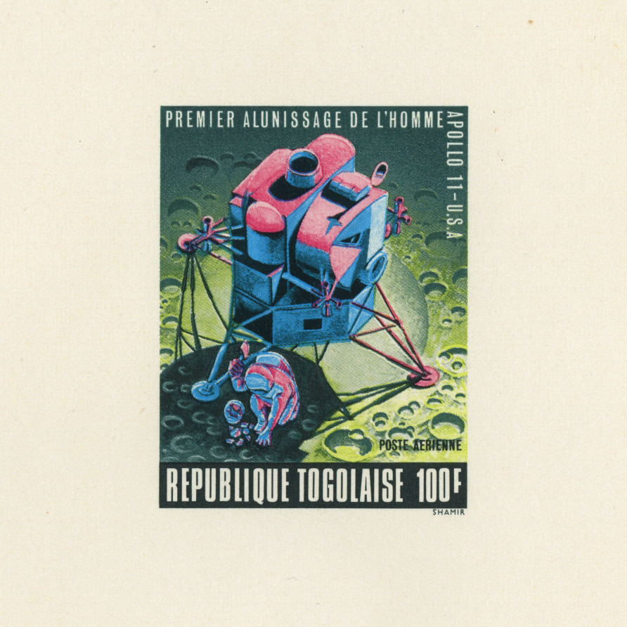 Source&mdash;Scanned from personal collection&mdash;Apollo 11 commemorative stamps by Republique Togolaise (1969)