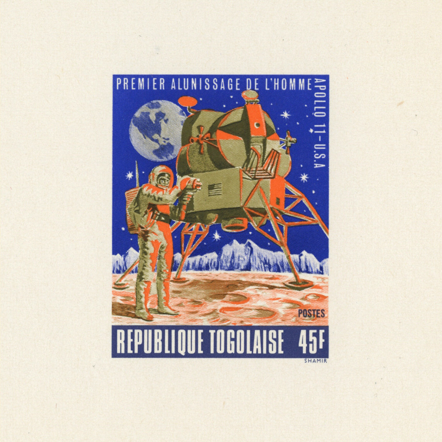 Source&mdash;Scanned from personal collection&mdash;Apollo 11 commemorative stamps by Republique Togolaise (1969)